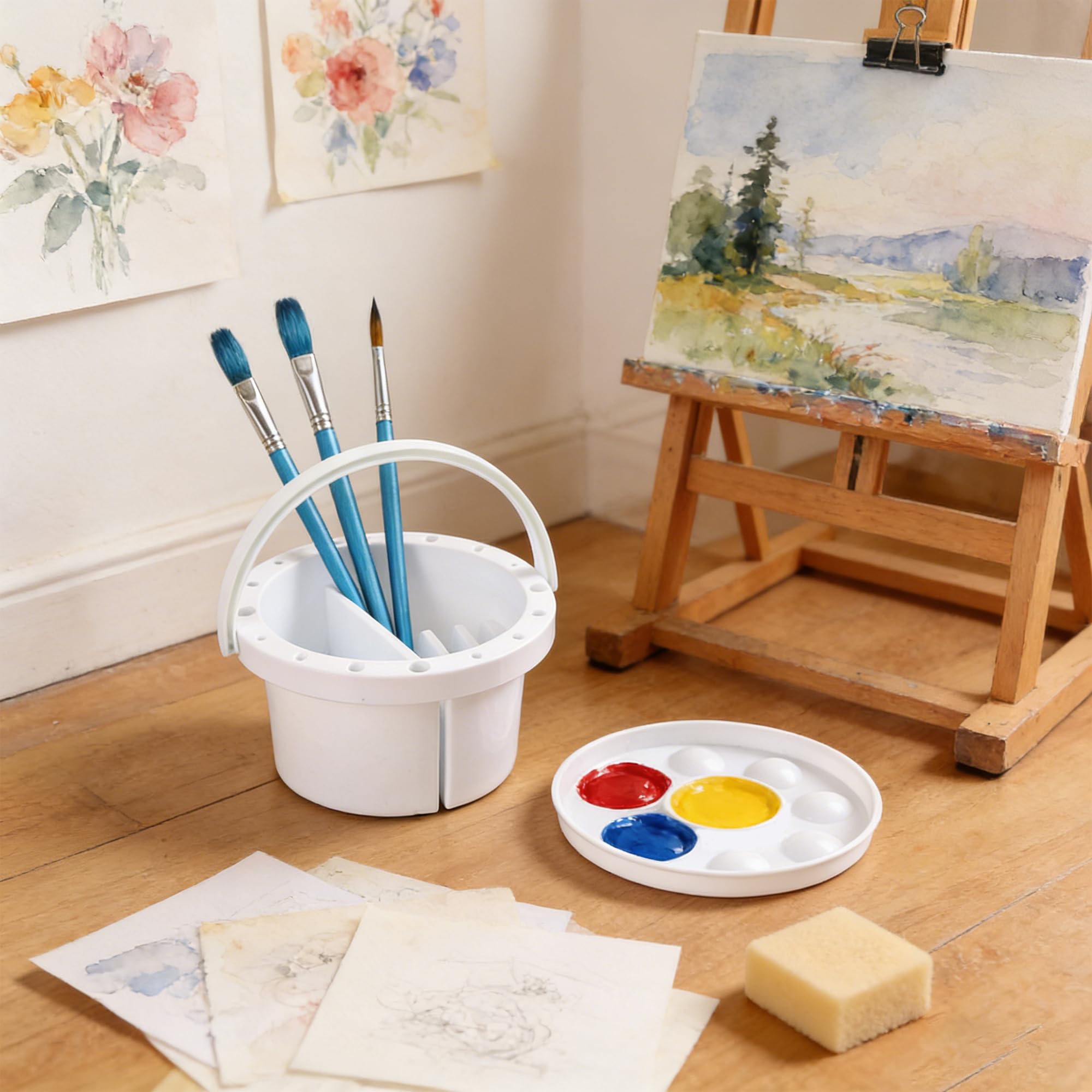 Pot Nettoyage Pinceaux 3 En 1 Multifonction - Bassin Brosse + Palette + Stockage Peinture