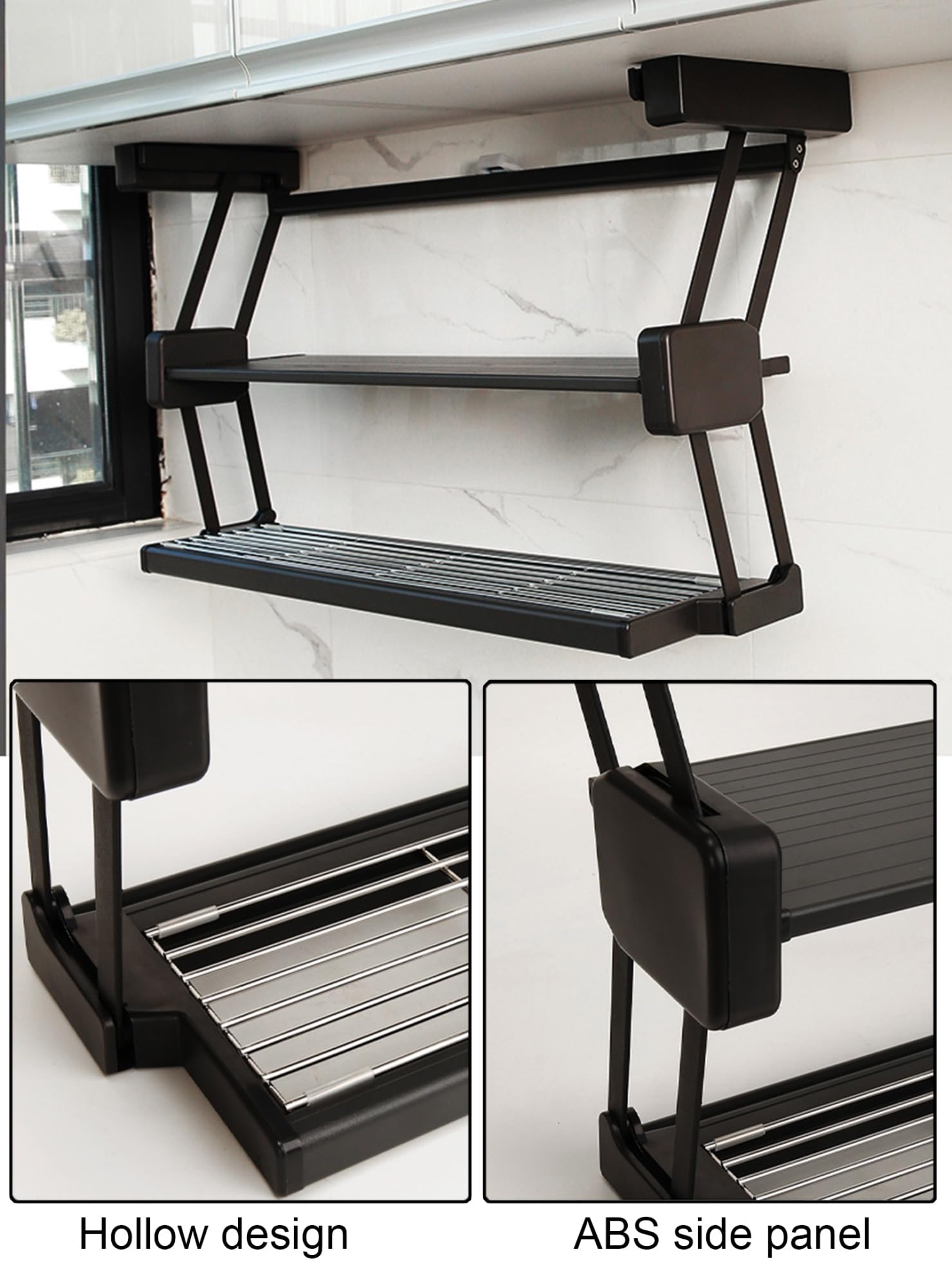 Doppelt anhebbares, herunterziehbares Lagerregal, unter dem Hochschrank, klappbares Regal für Gewürze, Geschirr, einziehbares Drop-Down-System (D8.3xh17.3 W)