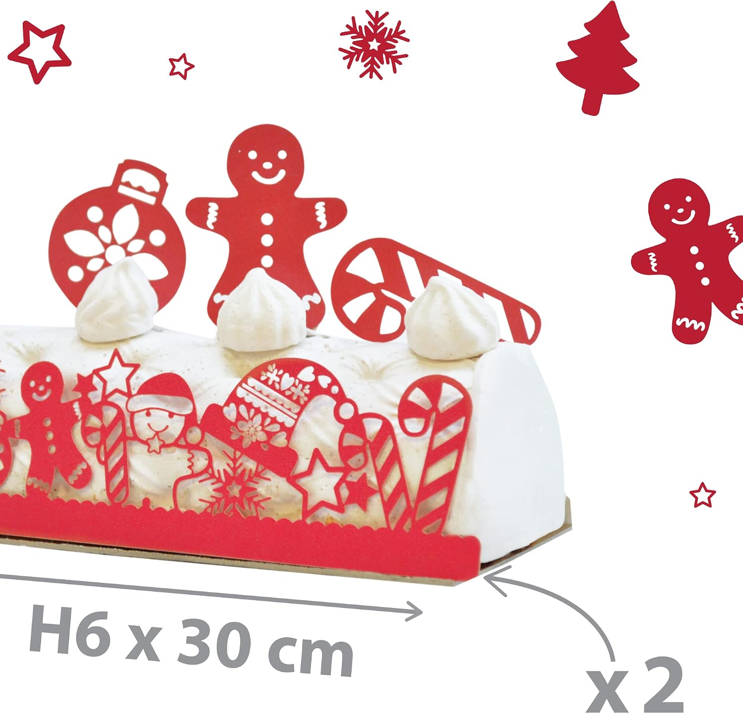 SCRAP COOKING - Christmas Log Decoration - Paper Decoration Kit for Christmas Log, Pastry, Dessert - Man, Cane Sugar & Ball - Red - 4916