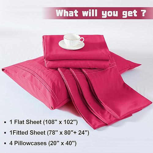 Vista 87 de Homiest Juego de sábanas de bolsillo extra profundo, 6 piezas suaves de color burdeos, sábanas de bolsillo profundo de 18 a 24 pulgadas, juego