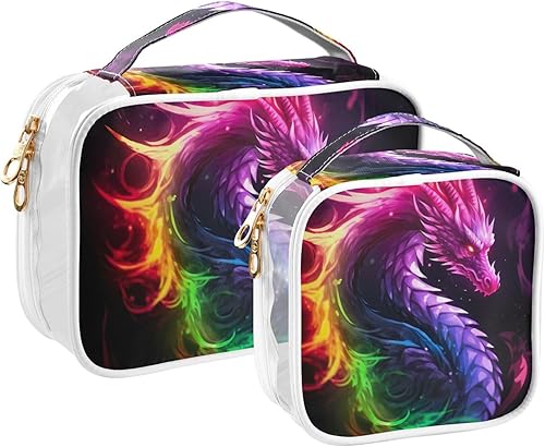 Rainbow Flames Dragon Clear Toiletry Bag for Traveling,2 Pack Makeup Cosmetic Bag with Zipper,Travel Bag for Toiletries,Travel Essentials 21214653