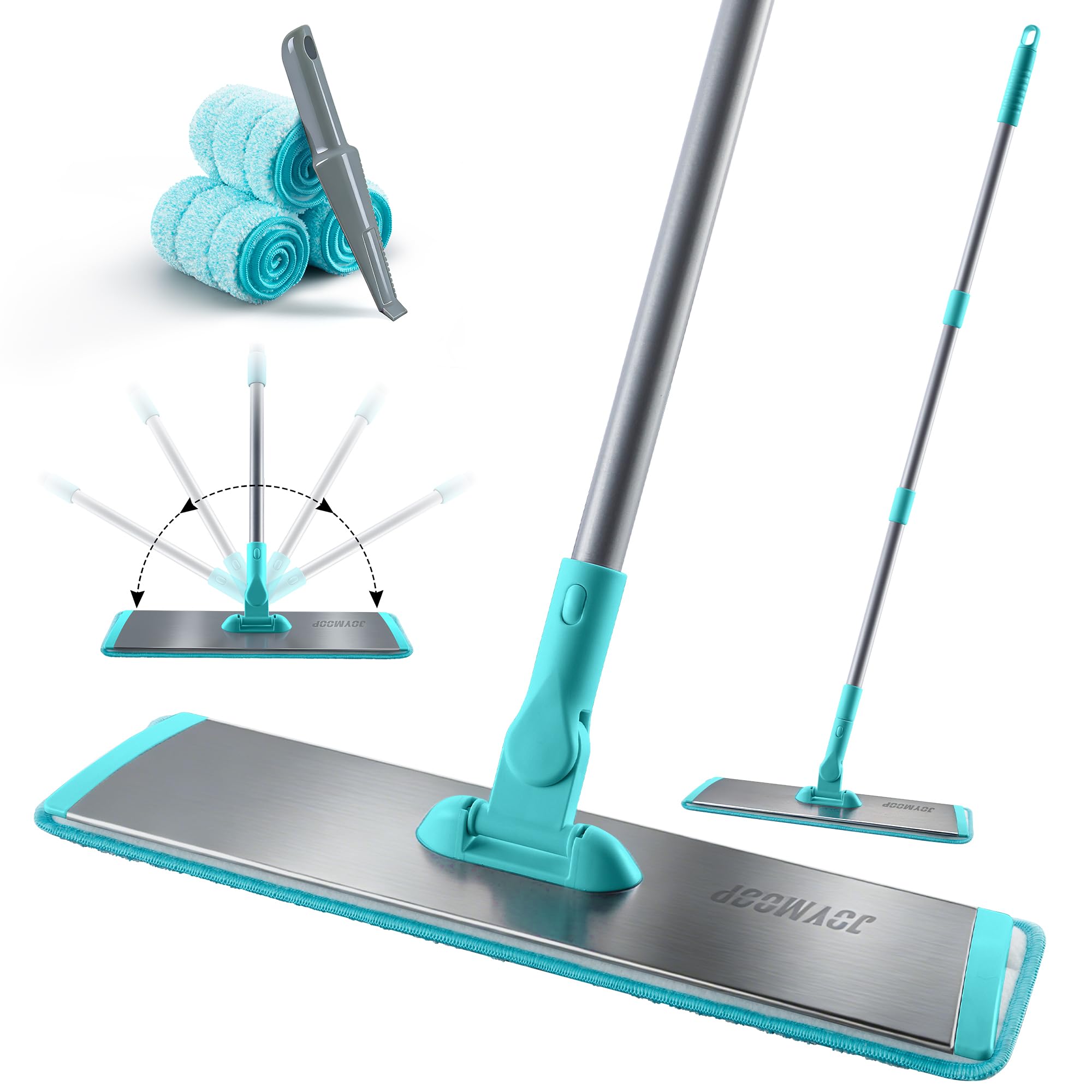 JOYMOOP 18 Inch Dust Mop for Hardwood Floors, Heavy Duty Industrial Wet Dry Mops with Telescopic Handle, Includes 3 Microfiber Mop Pads - Blue-Grey