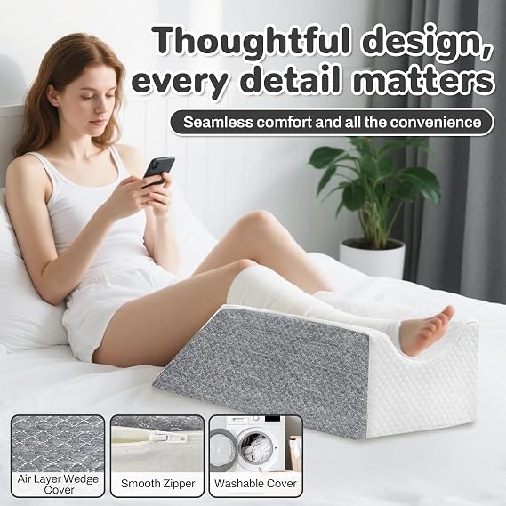 Leg Elevation Pillow, Leg Support Pillow for After Surgery,Injury and Rest,Memory Foam Wedge Pillows for Legs Sweeling and Sleeping Blood Circulation,Knee, Ankle and Foot Pain Relief Recovery.