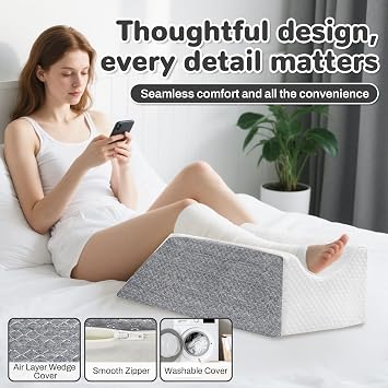 Leg Elevation Pillow, Leg Support Pillow for After Surgery,Injury and Rest,Memory Foam Wedge Pillows for Legs Sweeling and Sleeping Blood Circulation,Knee, Ankle and Foot Pain Relief Recovery.