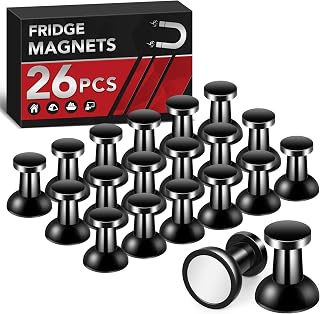 26 Pcs Refrigerator Magnets,Strong Fridge Magnet for Whiteboard,Small Cute Rare Earth Magnets for Office,Black Magnetic Push Pins for Kitchen Decor,Classroom,Locker,Home,Map Hanging