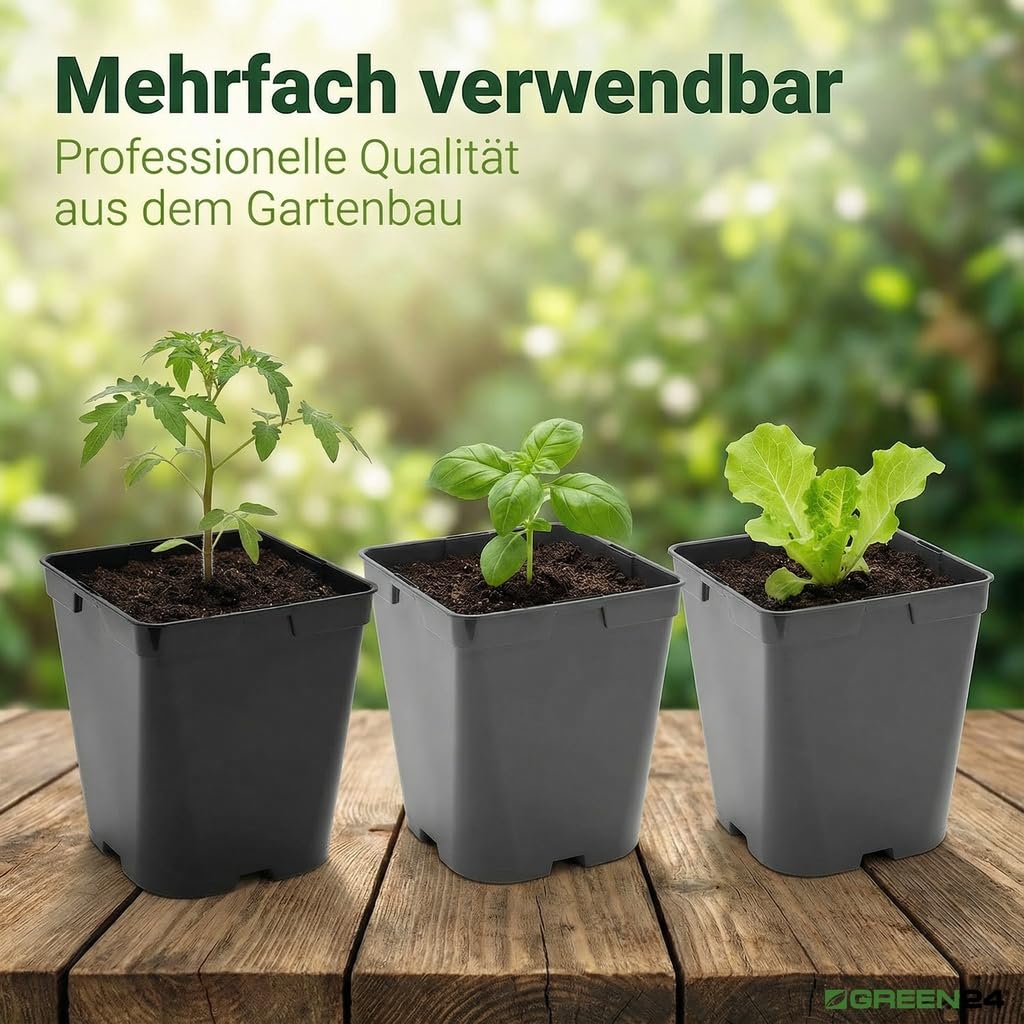 GREEN24 10 Stck. Pflanztöpfe 3 L (16,0 x 16,0 x 16,5 cm) große Vierecktöpfe Profi XL Anzuchttöpfe Pflanztöpfe Blumentöpfe Vierkant-Töpfe