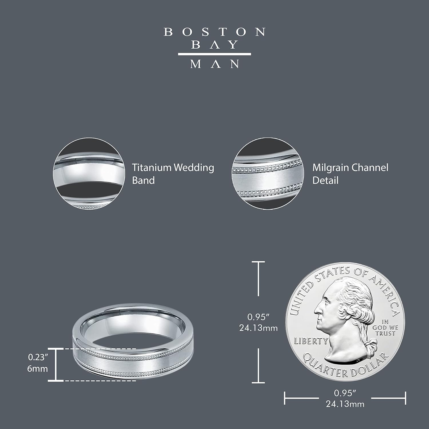 Boston Bay Diamonds Titanium Comfort Fit 6mm Mens Wedding Band or Fashion Ring - Choice of Style and Size