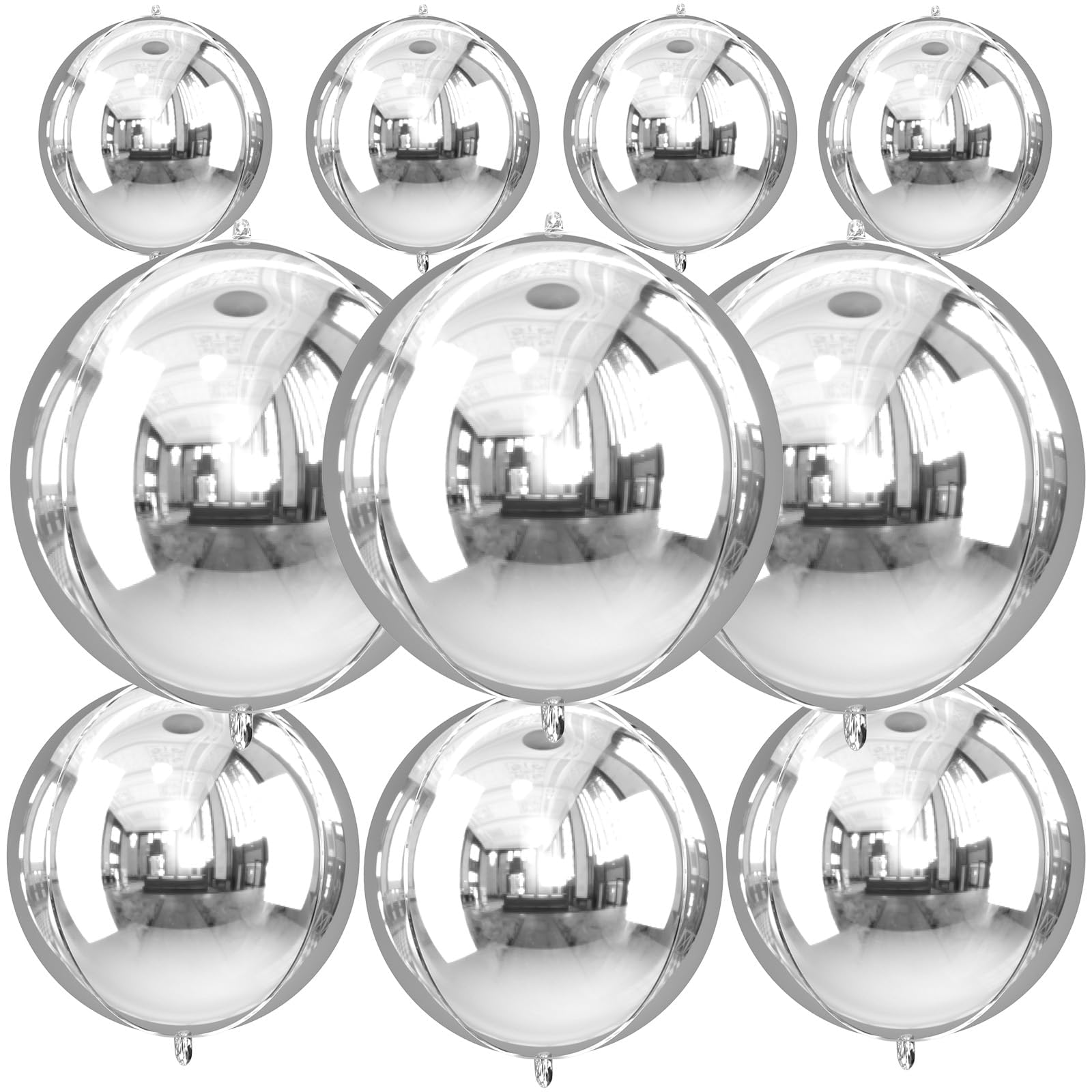 10Pcs Silver Round Foil Balloons, 22" 18" 15" 4D Helium Sphere Balloon, Metallic Silver Foil Baloon for Graduation Birthday Wedding New Year 2026 Disco Anniversary Party Decorations — image 1