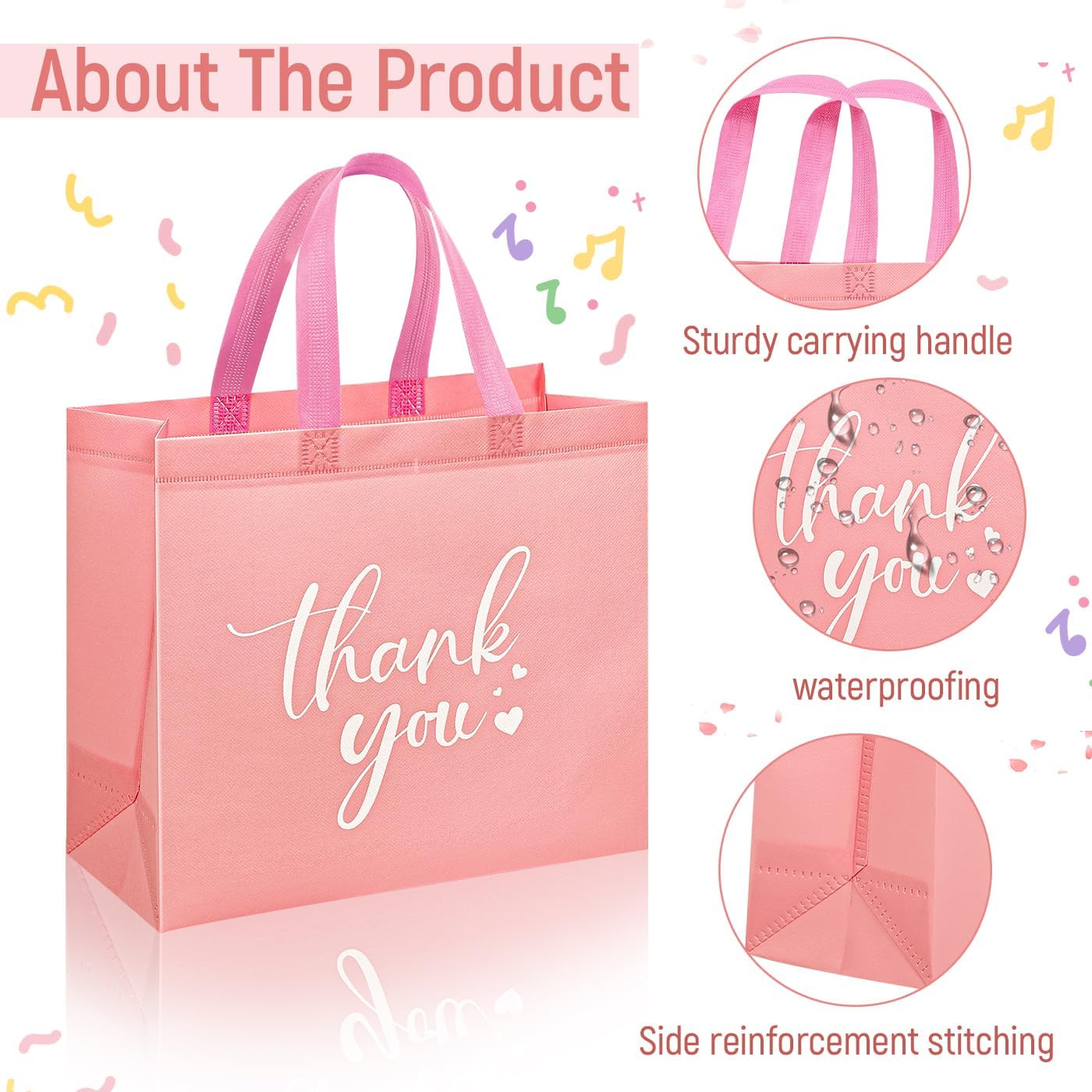DECHISY 30Pcs Thank You Gift Bags, Large Reusable Gift Bags,Thank You Bags with Handles for Business, Shopping, Wedding, Baby Shower, Graduations, Party Favors (12.4x11x4.7Inch - Image 5