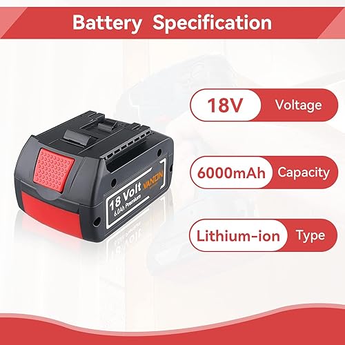 Miniatura 2 de VANON Paquete de 2 baterías de iones de litio BAT609 6000mAh de repuesto para batería Bosch de 18 V BAT618 BAT609 BAT622 BAT609G BAT618G BAT619