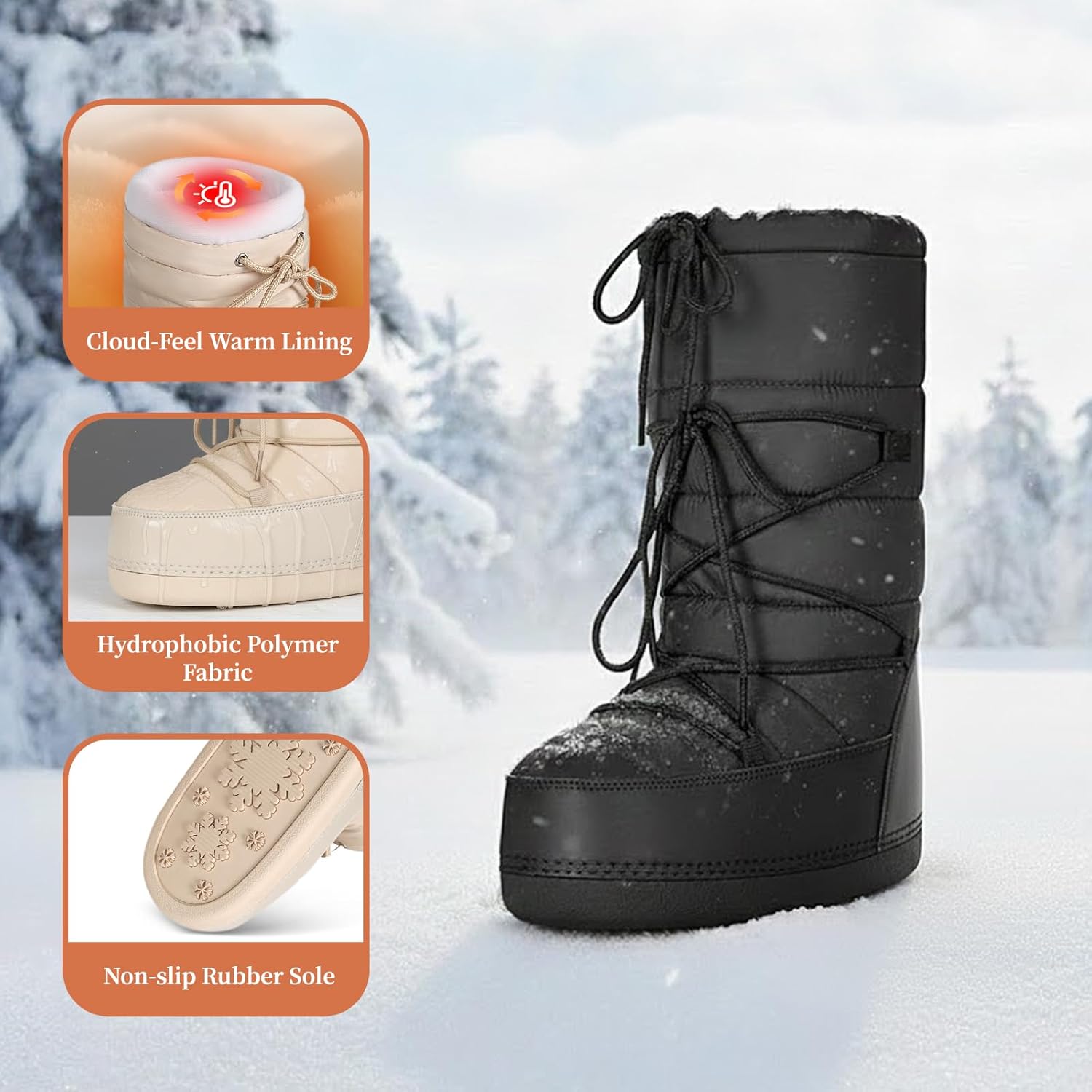 Womens Winter Snow Boots Mid Calf Anti-Slip Boots with Warm Lining Lace-up Outdoor Shoes - Image 4
