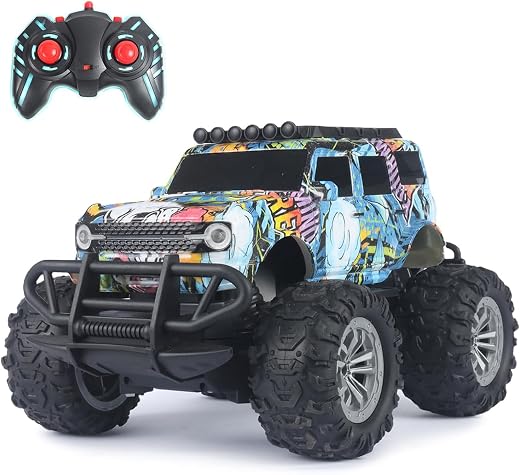 Amazon Brand - Jam &amp; Honey Off Roader Rechargeable Remote Control Car | RC Car Monster Truck |4 Headlight Modes | in-Built...