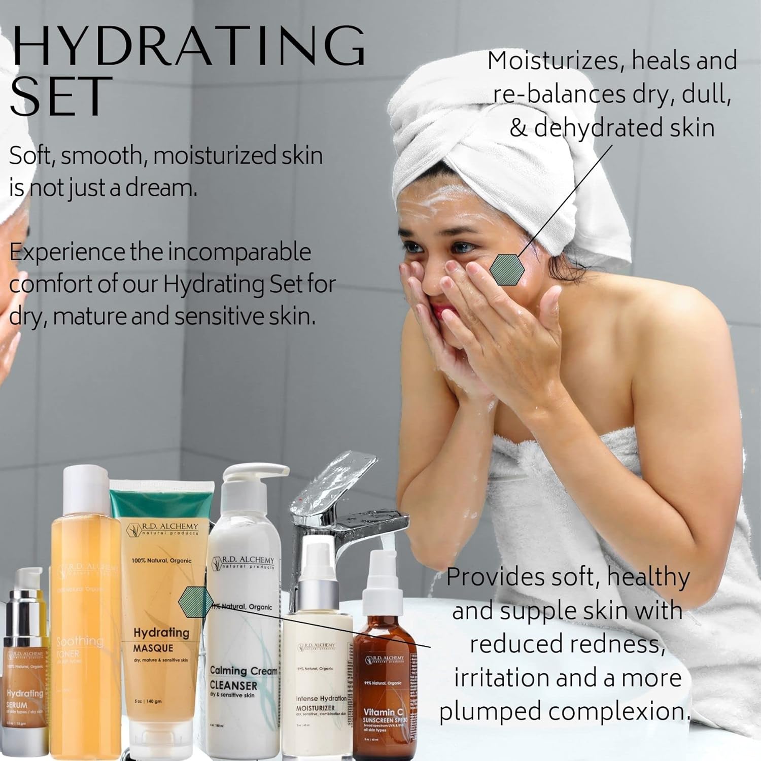 RD Alchemy - 100% Natural & Organic Hyaluronic Acid Hydrating Serum for hydrating & retaining moisture in dry & sensitive skin using Natural Humectants. For use by Everyone including Professionals