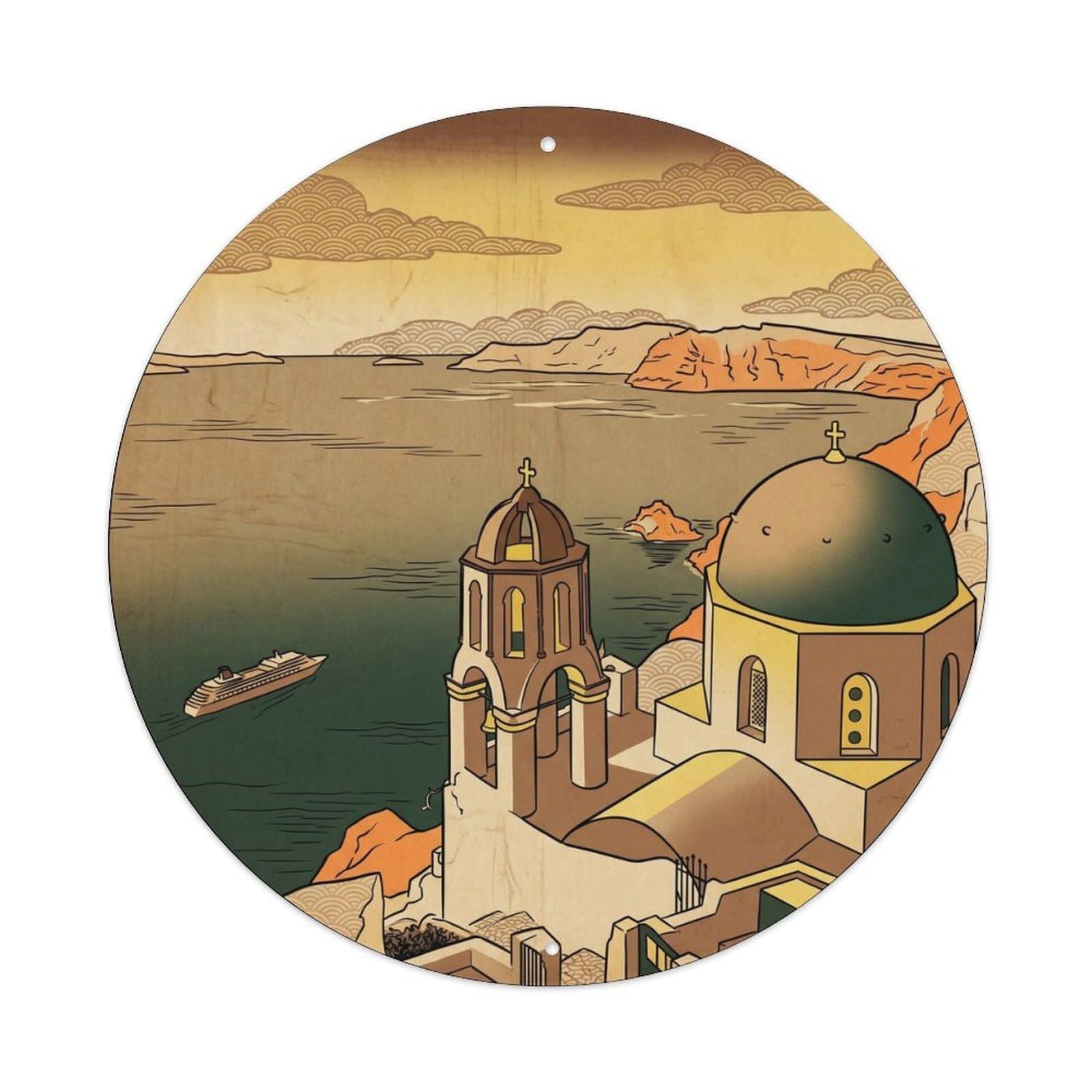 Perissa Church Bell Tower Santorini Greece Travel Metal Tin Sign