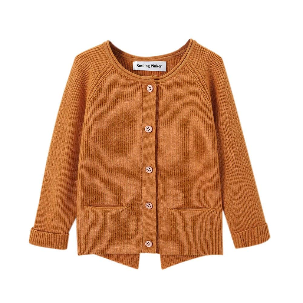 SMILING PINKER Toddler Girls Cardigan Sweater Turned UP Sleeves with Pockets