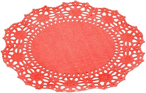 Miniatura 2 de Restaurantware Pastry Tek - Juego de 100 manteles individuales decorativos de encaje de 4 x 4 pulgadas, desechables, redondos, de papel rojo, para