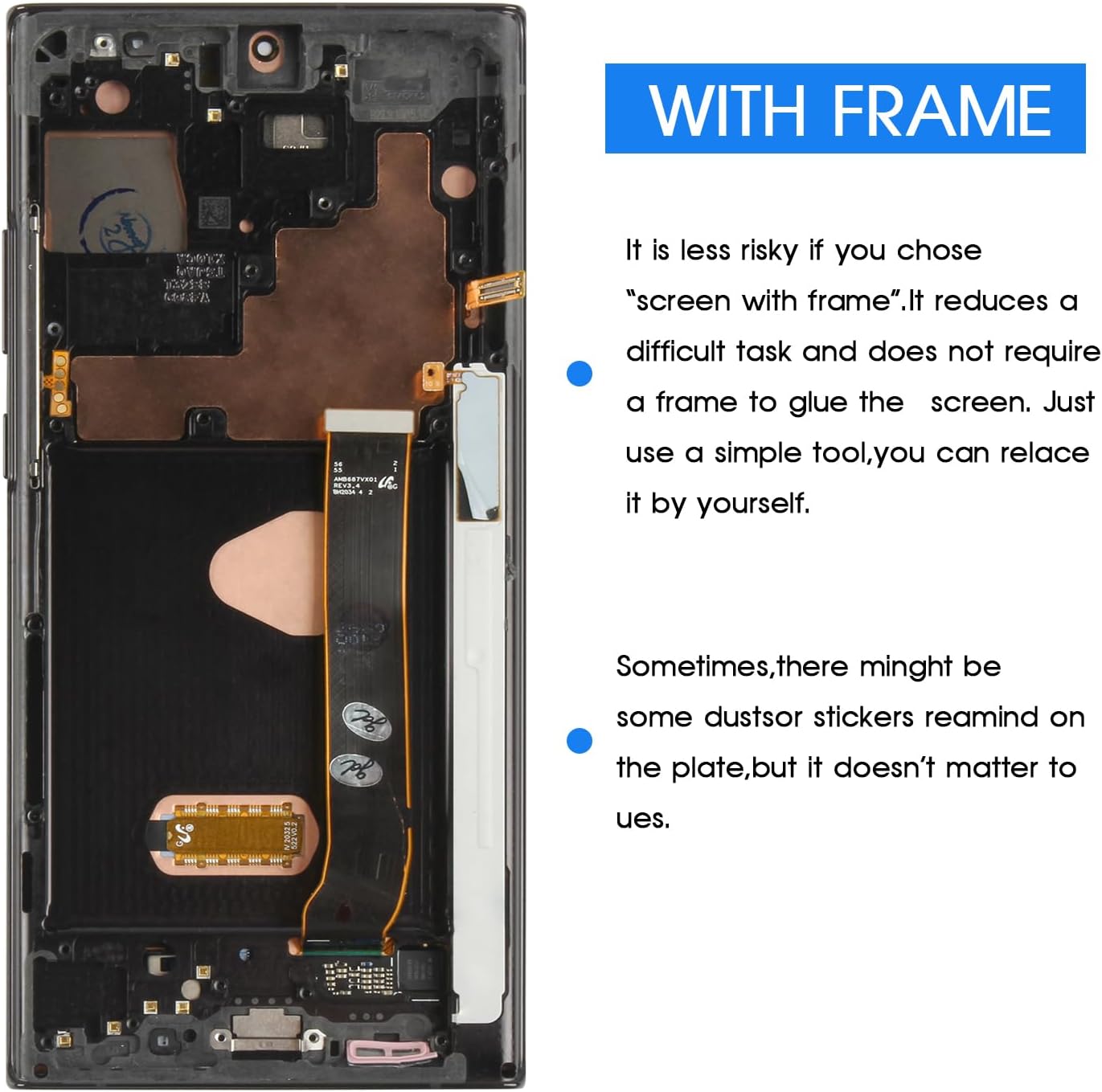 OLED for Samsung Galaxy Note 20 Ultra 5G Screen Replacement Kit for Samsung Galaxy Note 20 Ultra 4G SM-N985 SM-N986 LCD Screen Display Touch Digitizer Assembly Repair Parts Kit (Black with Frame)