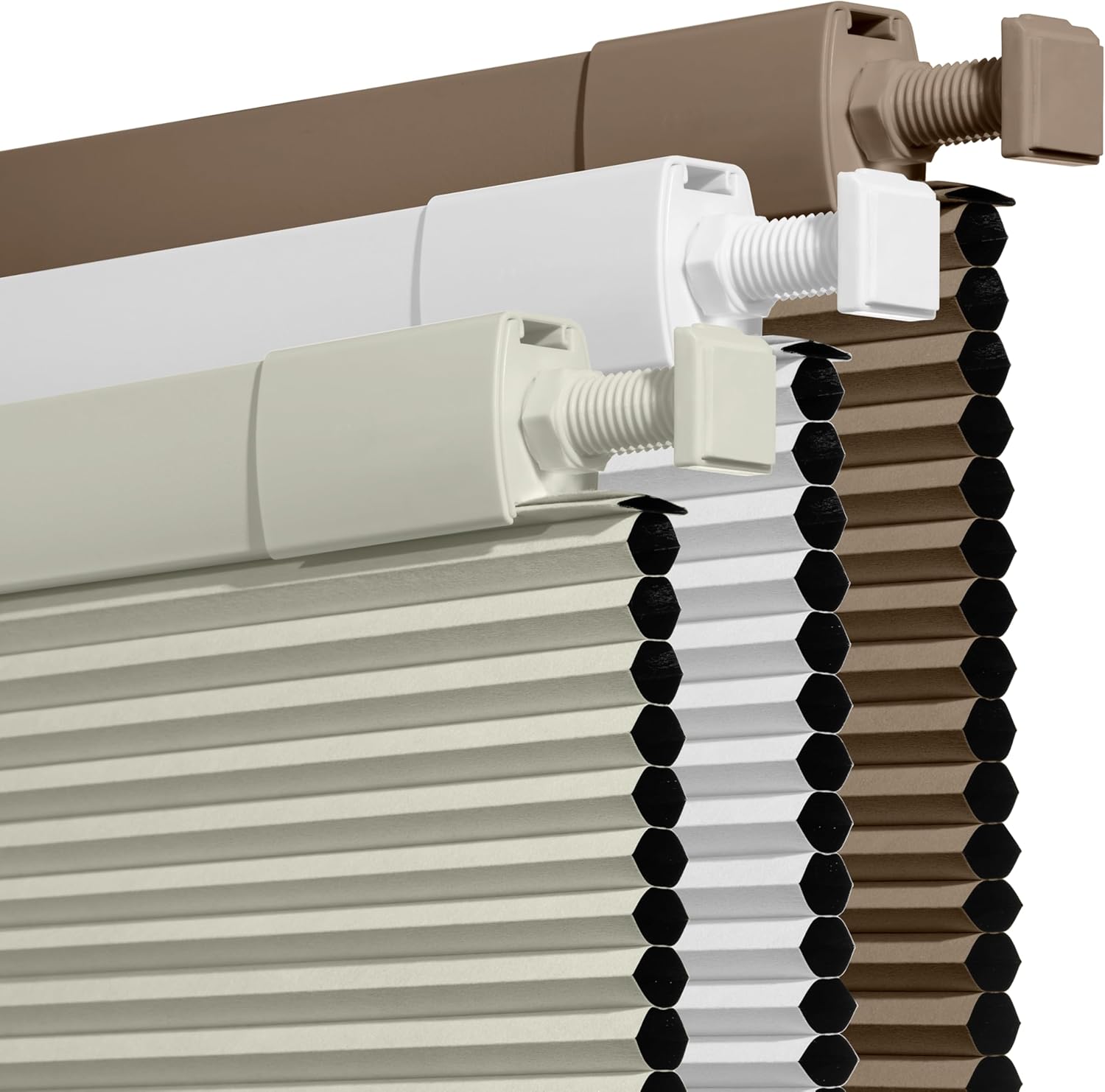 No Drill No Tools Blackout Cellular Shades for Indoor Windows Cordless Pull Down Honeycomb Blinds Thermal Insulated Noise Reduction Cellular Blinds, Blackout-Beige, Customized Size