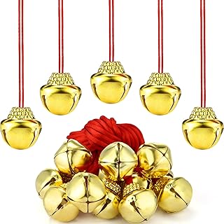 12 Pieces Christmas Bell Necklaces Large Gold Red Green Christmas Bell Necklaces for Craft Holiday Party Supplies