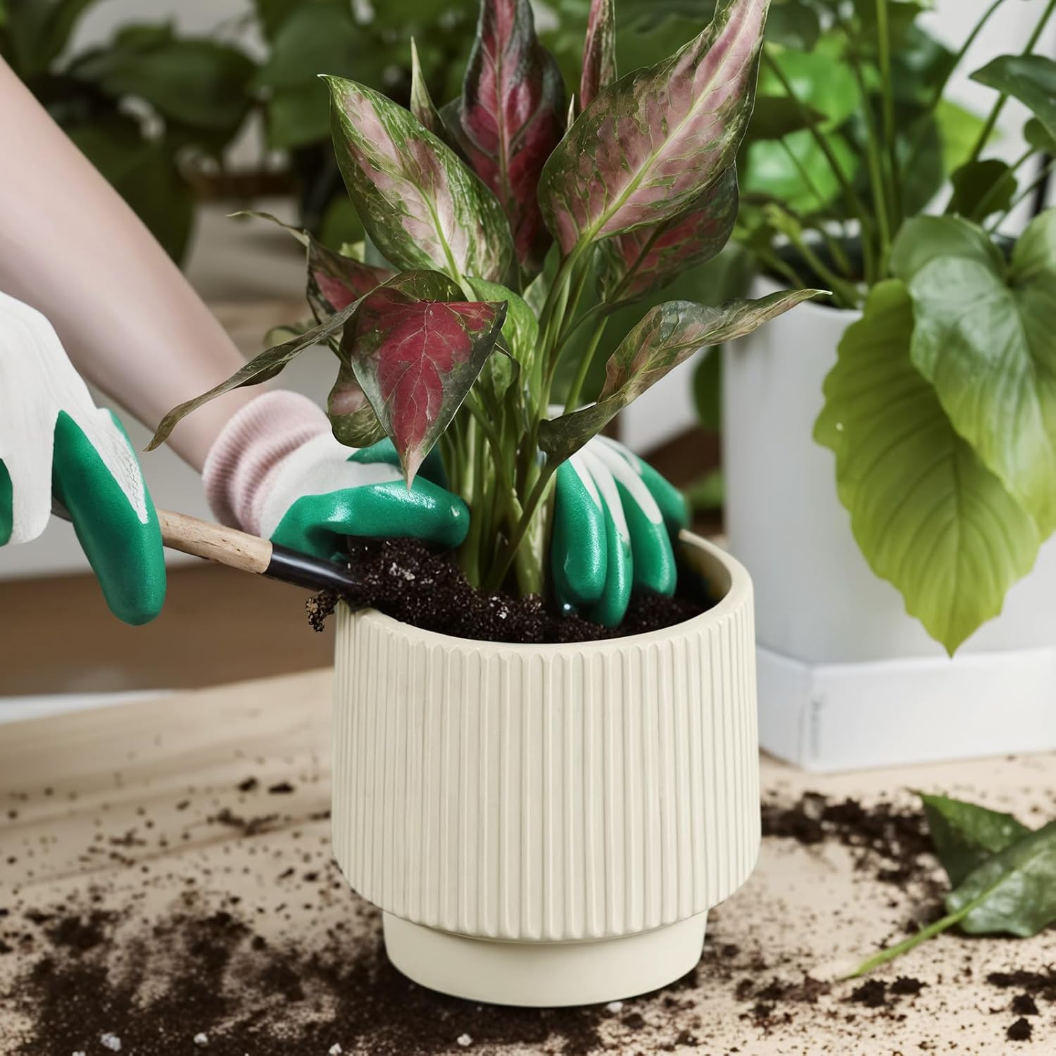 OXART Large Plant Pot, 12+10 Inch Ceramic Pots for Plants, Set of 2 Indoor & Outdoor Planters with Drainage Holes, Modern Round Decorative Flower Pots, Ceramic Planting Pot for Plants, Yellow