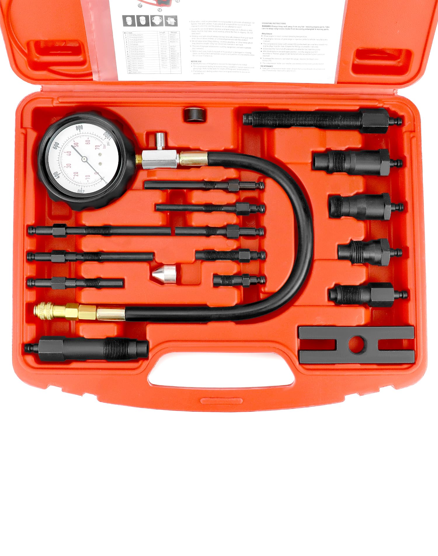 Motorcompressietester Kit: PRITOK Manometer Gereedschapsset, Standaard Compressie Tester Kit voor het Testen van Motorcycle Auto Motorcycle Gas Engine Automotive M10 M12 M14 M18
