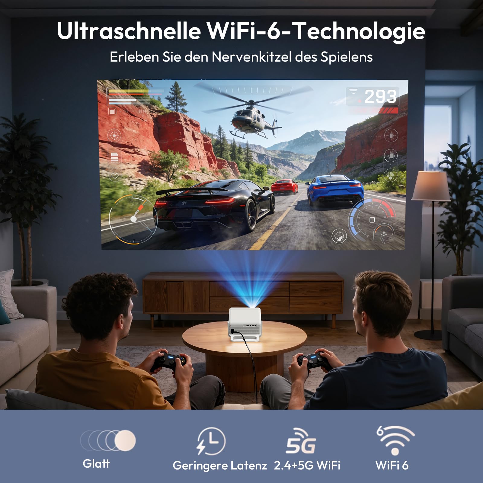 Xgody A1 Mini Beamer 260 ANSI Unterstützt 4K & 8K Heimkino Native 720P | 6D Auto-Trapezkorrektur, Autofokus, 180°Drehung, Android 14, WiFi 6 Bluetooth 5.4, tragbar Projektor für Handy, Schlafzimmer