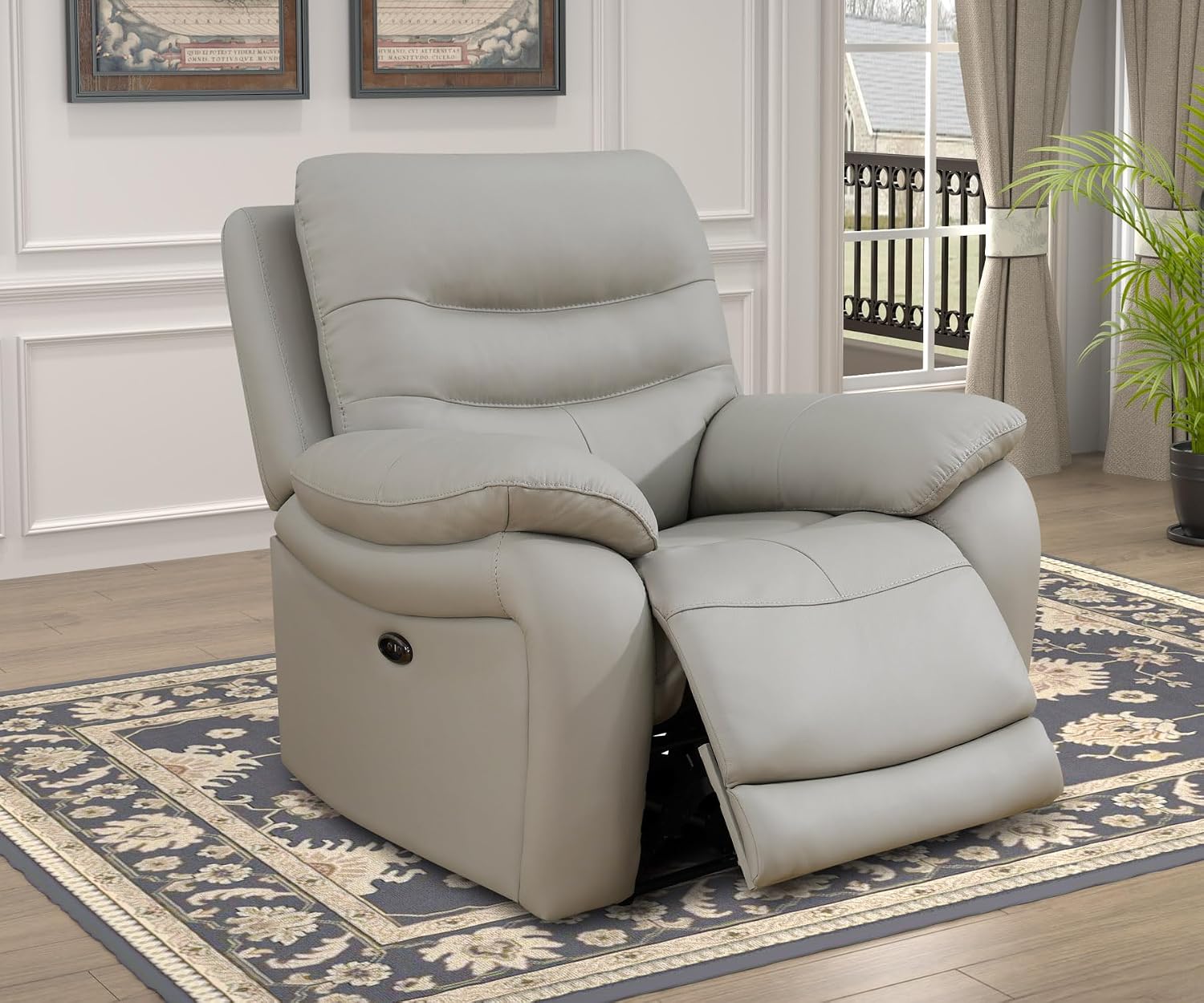 Genuine Leather Power Recliner Sofa Set, Living Room Furniture Set with USB Charging, Power Reclining Sofa Set with Cup Holders (3 Piece Leather Couch Set, Light Grey)