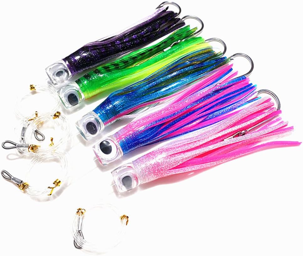 Trolling Skirt Tuna Lures Set of 8 inch/9 inch/11 inch for Mahi Marlin Dolphin Wahoo Shark with Rigged Hooks Big Game Fishing Saltwater Lure
