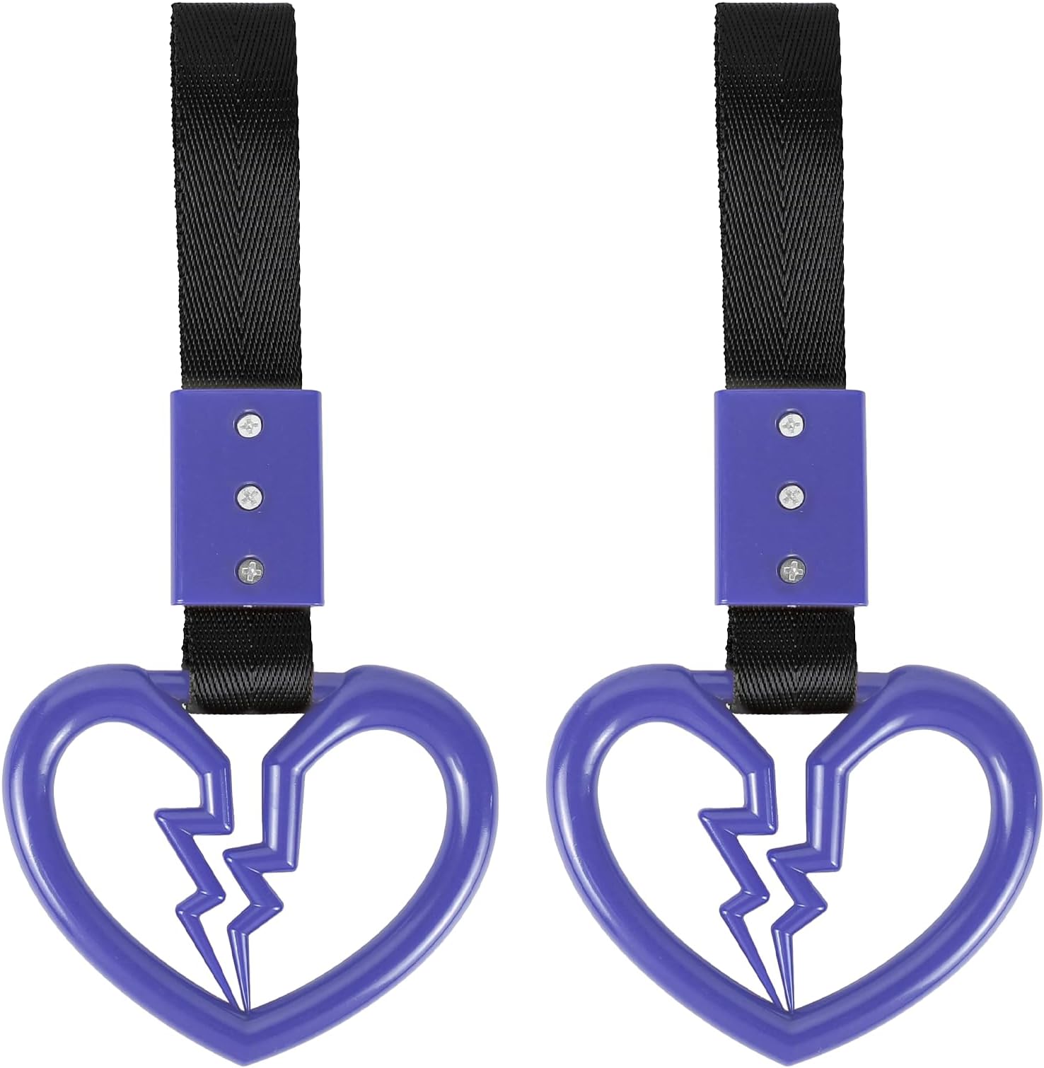 2PCS Broken Heart Handle Ring for Car, Heart Shaped Handle Straps, Hand Strap Grab Handles Hang Ring for Car Bus Subway, Drift Charm Rear Bumper Warning Interior Decoration (Blue)