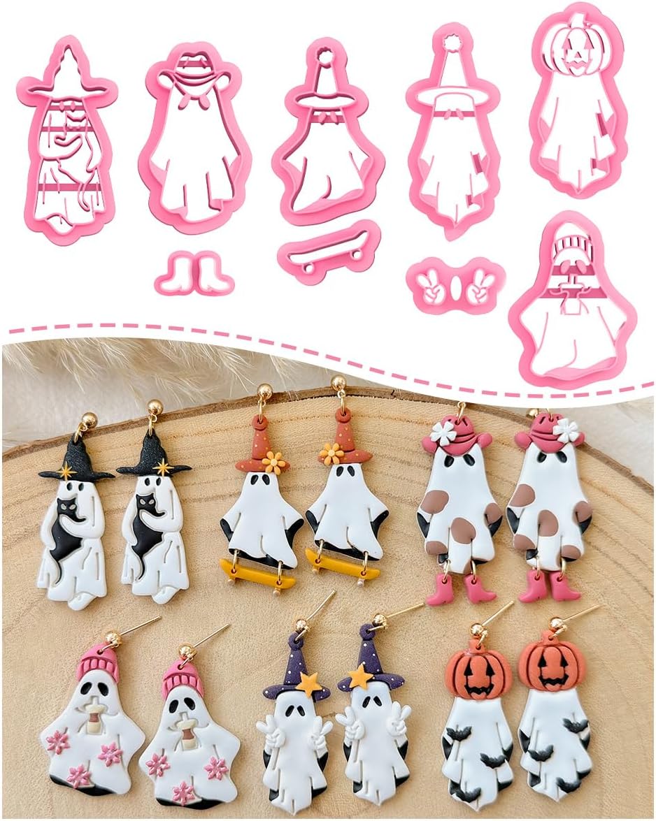 Keoker Cute Ghost Clay Cutters for Polymer Clay Jewelry, Halloween Polymer Clay Cutters Ghost, Fall Clay Earring Cutter