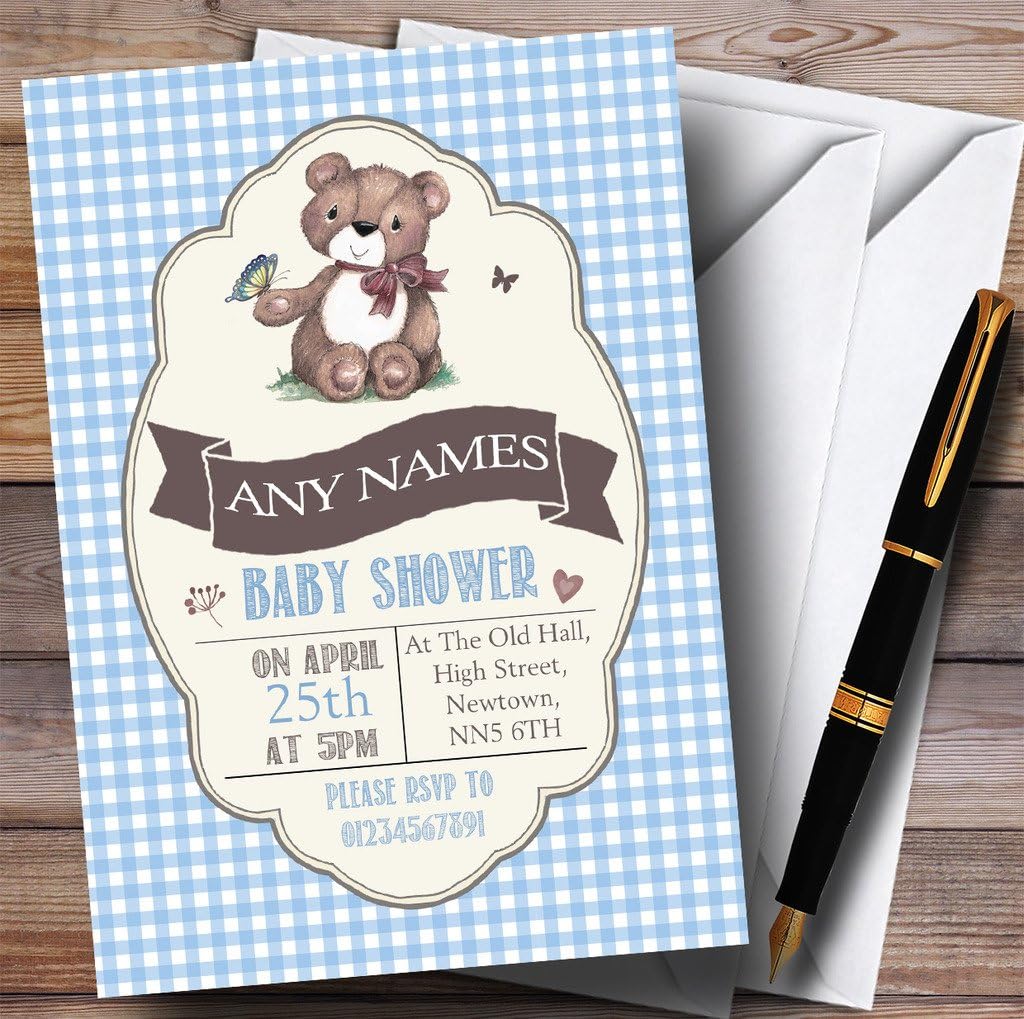 Blue Boys Teddy Bear Picnic Invitations Baby Shower Invitations