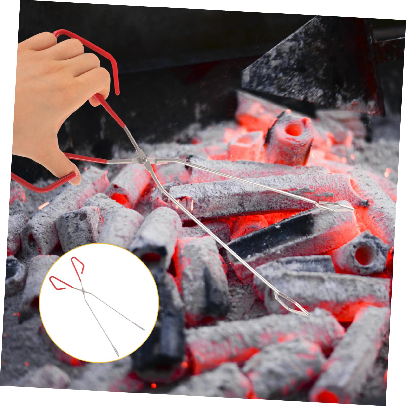 UKCOCO 3 Piezas Pinzas De Extendidas Póker Parrilla Agarrador De Troncos Carbón Asado Pozo De Para Acampar Hoyos Herramienta Cocinando Cámping Largo Registro Acero Inoxidable