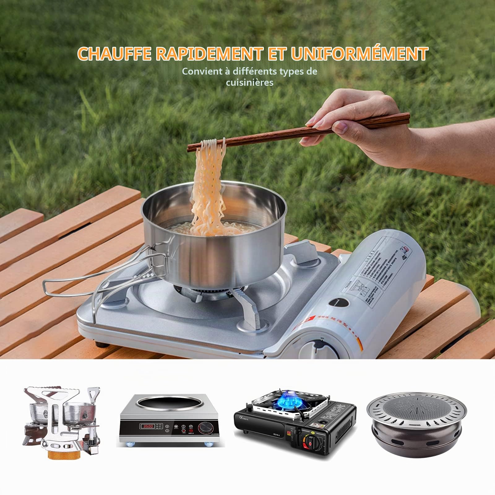 Lixada Kit de Casseroles Camping Batterie de Camping en Acier Inoxydable Set Ustensiles et Casseroles pour la Randonnée la Cuisine