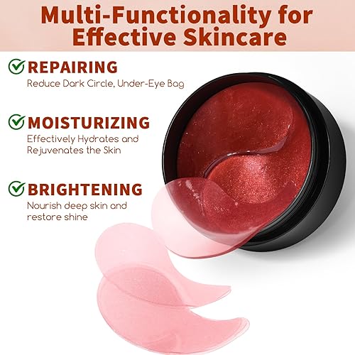 Miniatura 4 de OAKSII Parches de cafeína para debajo de los ojos, 60 máscaras iluminadoras para ojeras e hinchazón con ácido hialurónico, almohadillas de gel que