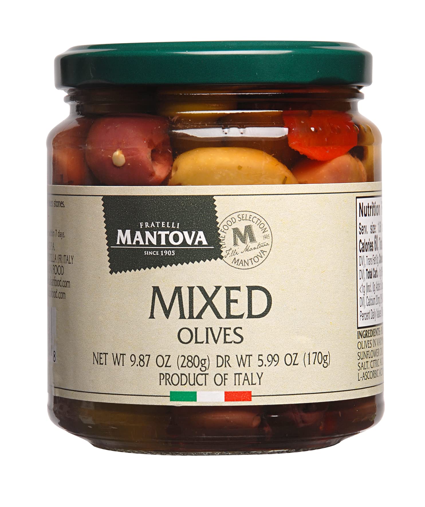 FRATELLI MANTOVA SINCE 1905 Mantova Italian Mixed Olives (Pack of 2) Great Taste,, 9.87 Ounce