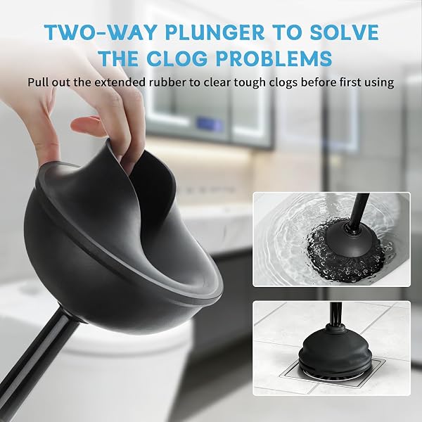 Sellemer Toilet Brush and Plunger Set, Curved Design Head for Deep Cleaning, Heavy Duty Toilet Bowl Brush and Plunger Combo with Holder for Bathroom Cleaning, Black, 1 Pack - 4