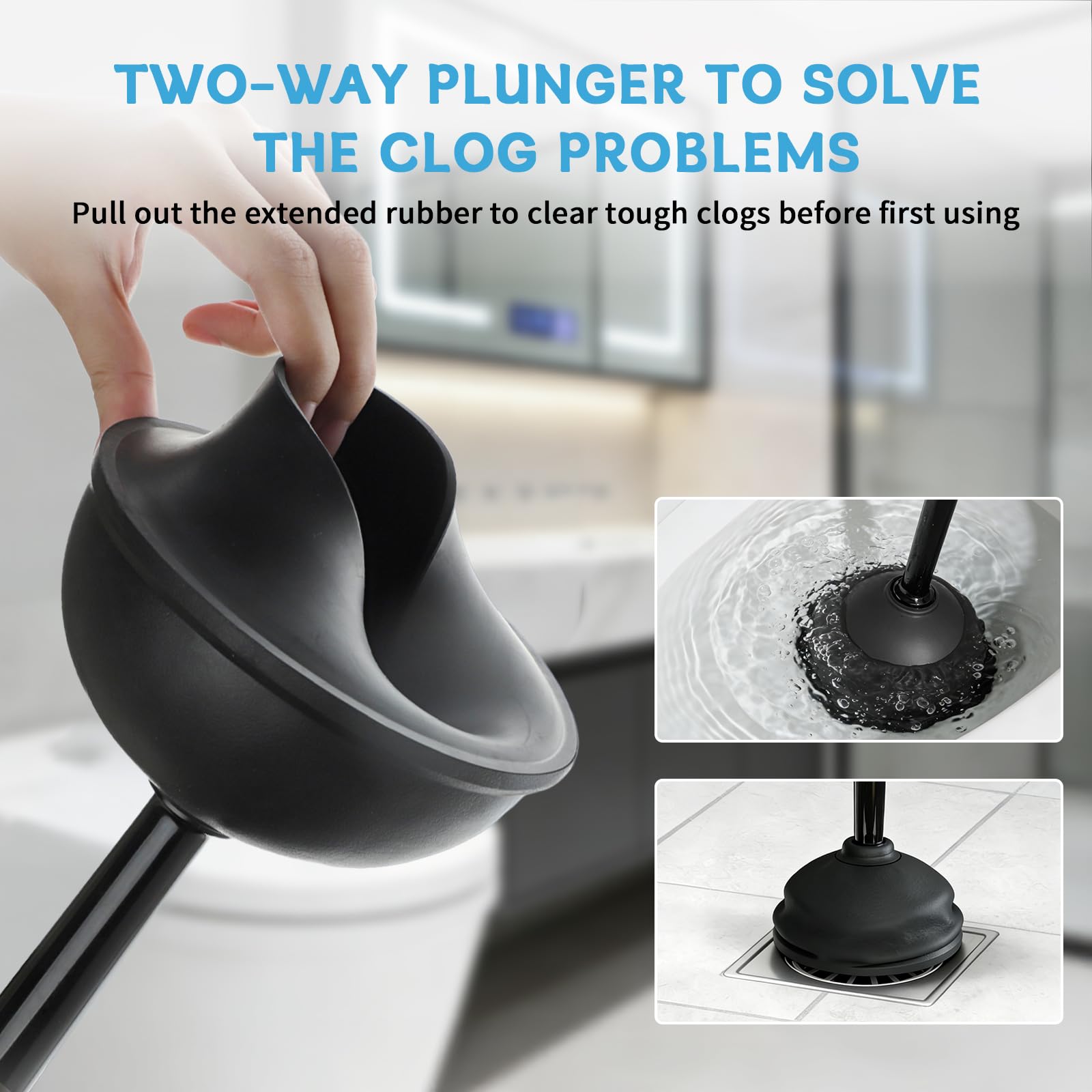 Sellemer Toilet Brush and Plunger Set, Curved Design Head for Deep Cleaning, Heavy Duty Toilet Bowl Brush and Plunger Combo with Holder for Bathroom Cleaning, Black, 1 Pack — view 4