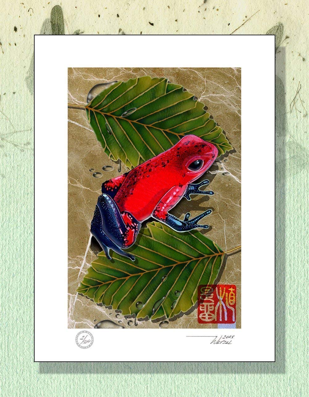 DWG002B"Floating Frog With Leaves" Artist Signed and