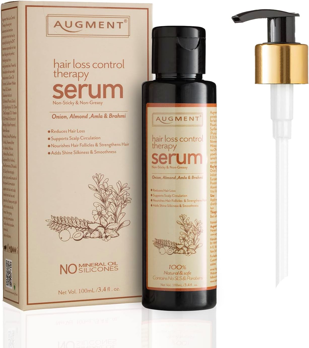 AUGMENT Hair loss control therapy Serum with goodness of Almond, Amla, Brahmi, Onion & other Natural herbs -Hair Growth- No Parabens, No Mineral Oils- 100ml