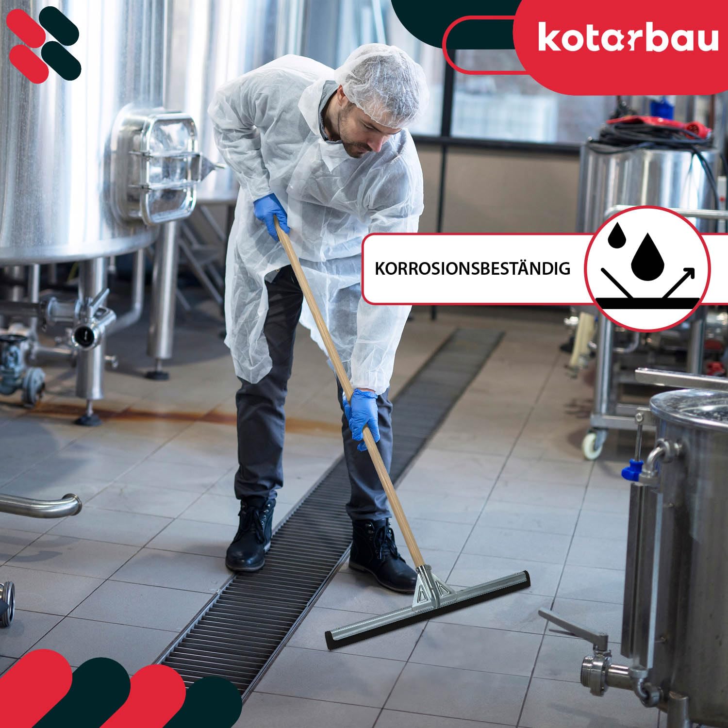 KOTARBAU® Wasserschieber Bodenabzieher Edelstahl mit Doppellippe 55 cm Metallstiel