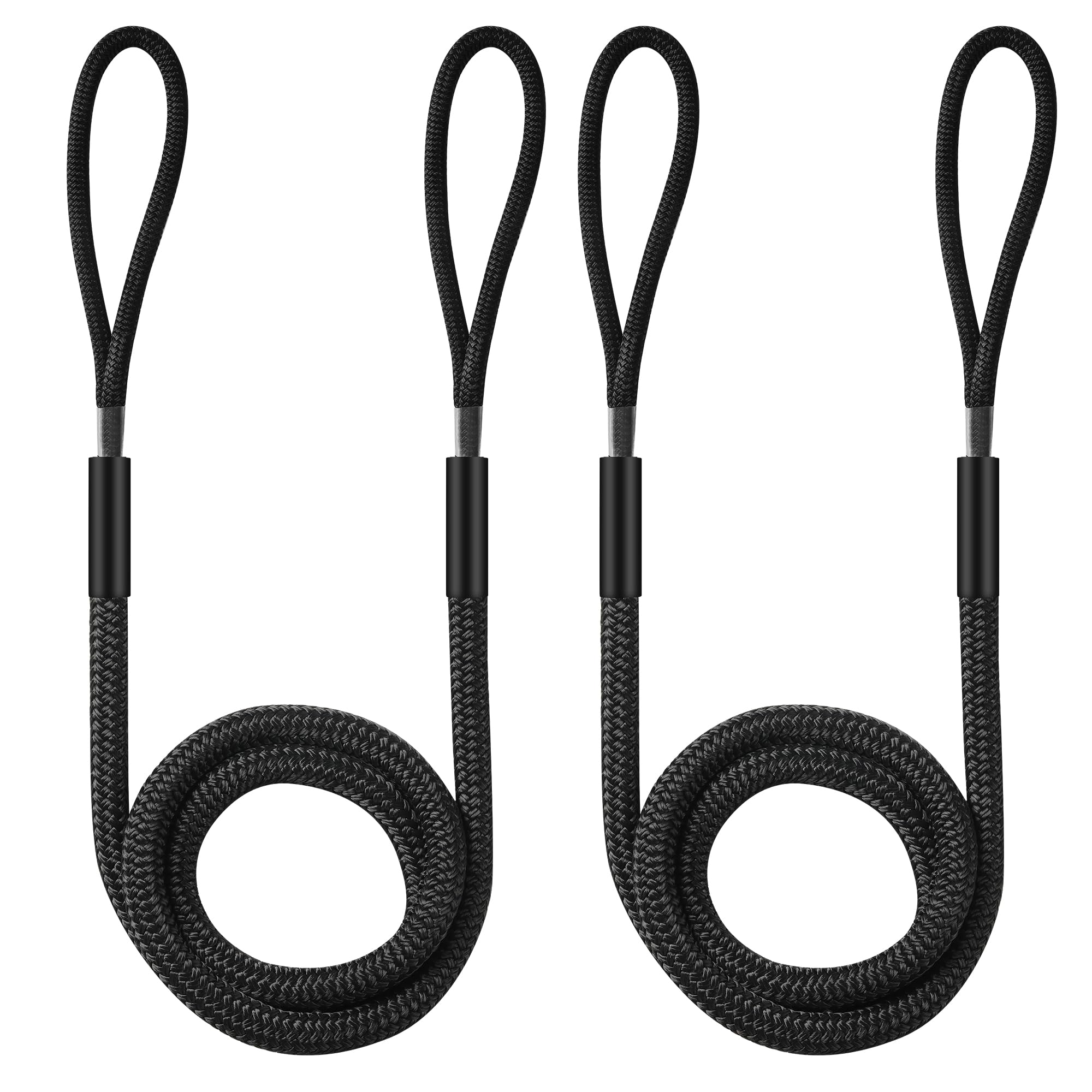 Bungee-Dockleine für Boote, 0,95 cm x 3 m, doppelt geflochtenes Nylonseil mit Edelstahl-Karabiner-Clips, schwarz, verstellbare Spannung, Festmacherseil mit Schaumstoffschwimmern, 2 Stück