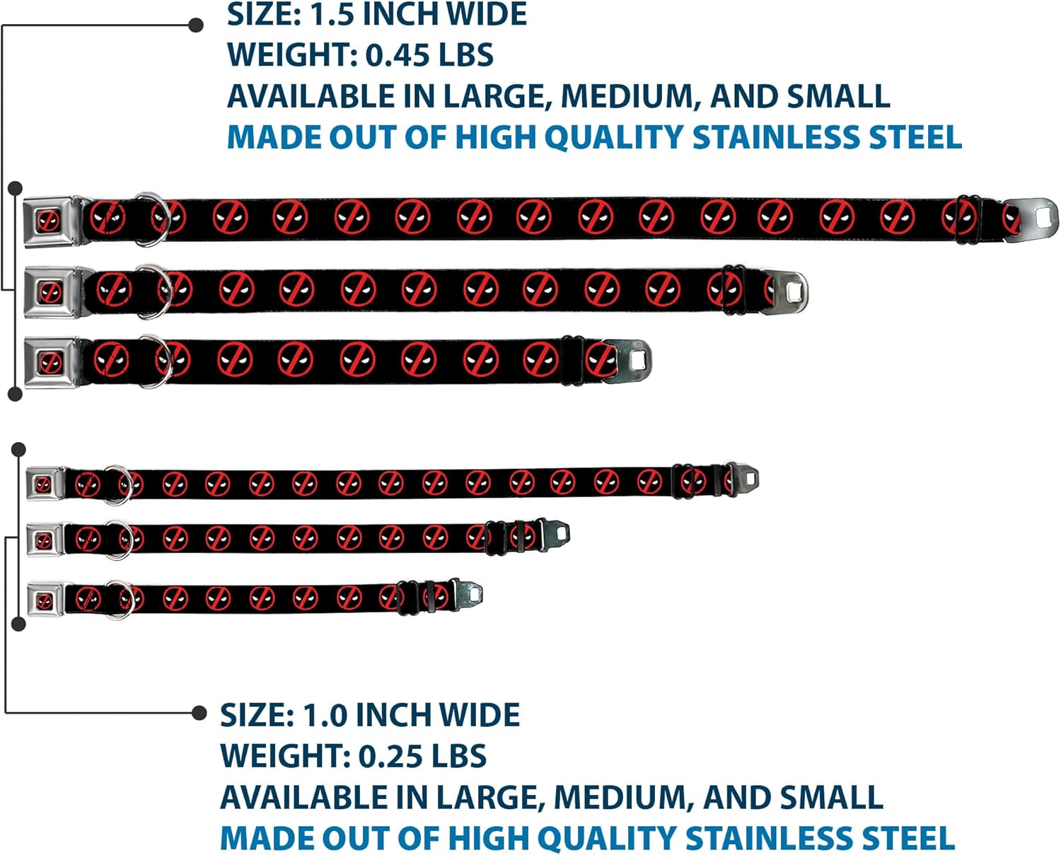 Marvel Comics Pet Collar, Dog Collar Metal Seatbelt Buckle, Deadpool Logo Black Red White, 11 to 16.5 Inches 1.0 Inch Wide