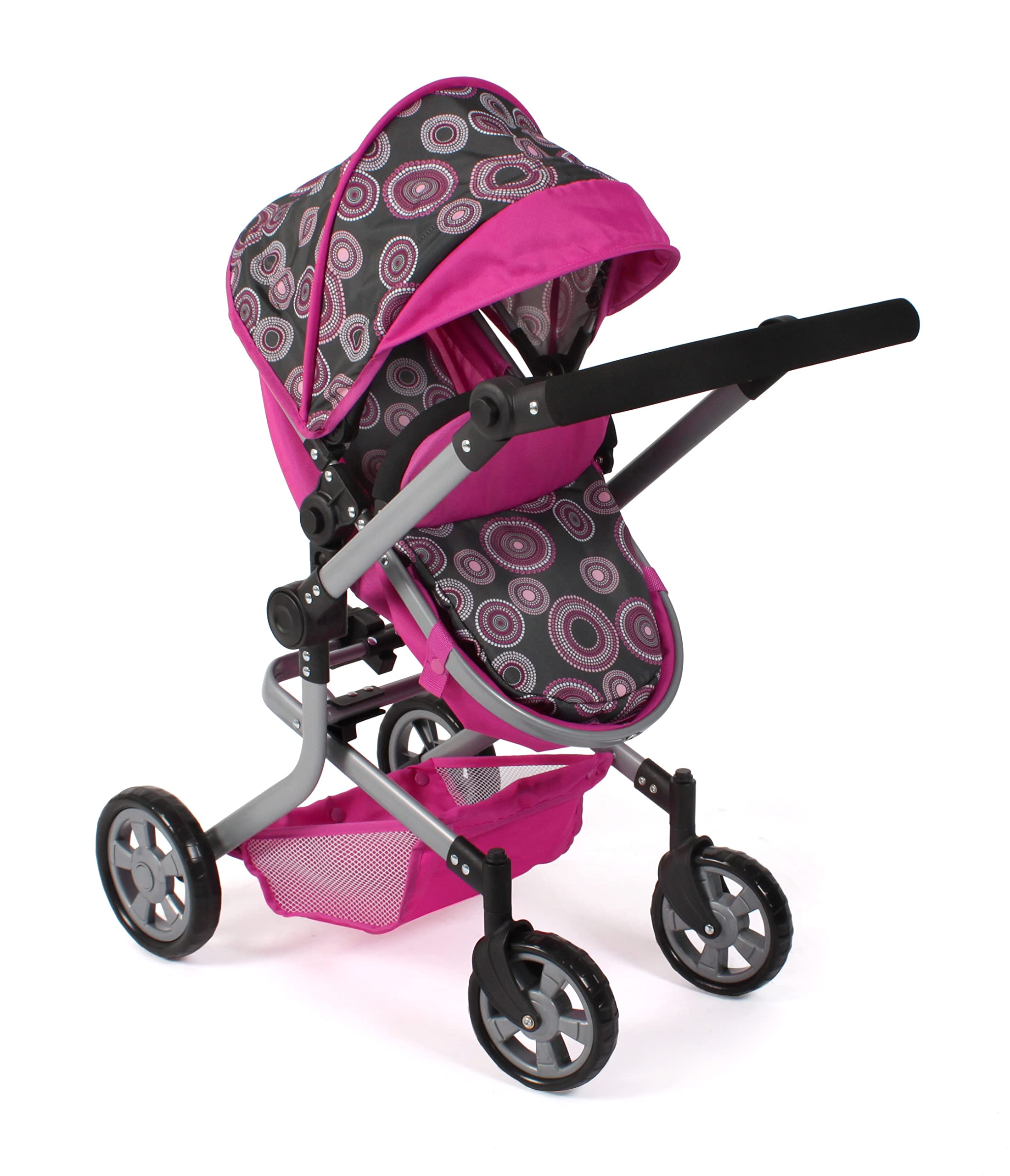 Bayer Chic 2000® Passeggino per bambole Mika 2 in 1, pieghevole, manico regolabile in altezza 47-80 cm, telaio moderno, bambole fino a 52 cm, 4-8 anni