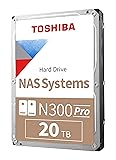 Toshiba N300 PRO HDWG62AXZSTB 20 TB großes Business NAS (bis zu 24 Einschübe), 3,5 Zoll interne Festplatte, bis zu 300 TB/Jahr Workload Rate CMR SATA 6 Gb/s 7200 U/min 512 MB Cache 20 TB NAS für mittlere oder große Unternehmen
