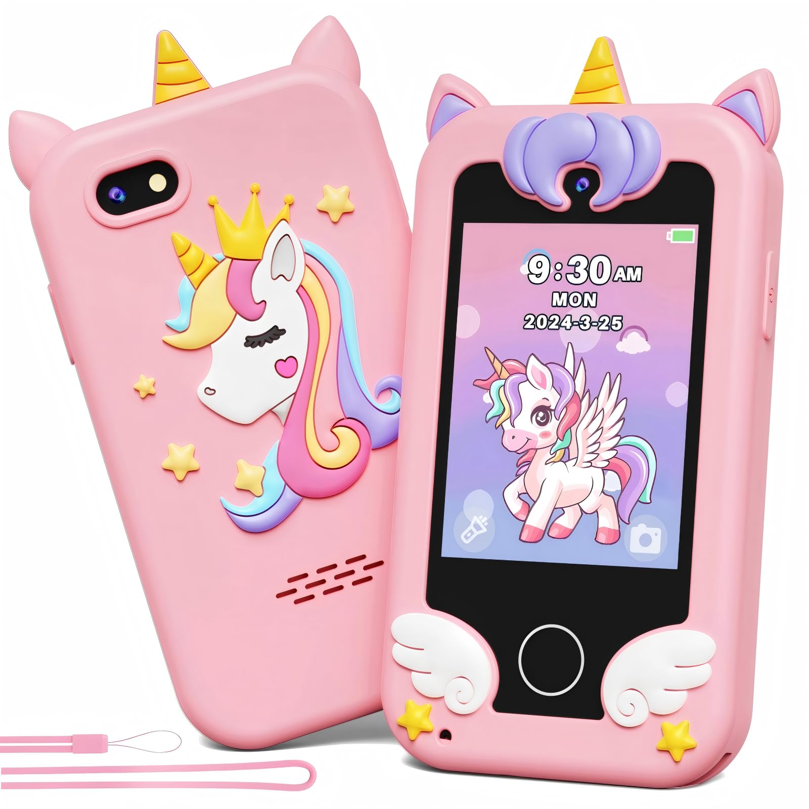 Kikapabi Kids Phone for kid with Dual Camera, Toddler Educationl Kids Smart Phone for Age 3-8, Unicorn Travel Toys for Christmas Birthday Gifts for 3 4 5 6 7 8 Years Old Girls (Pink)