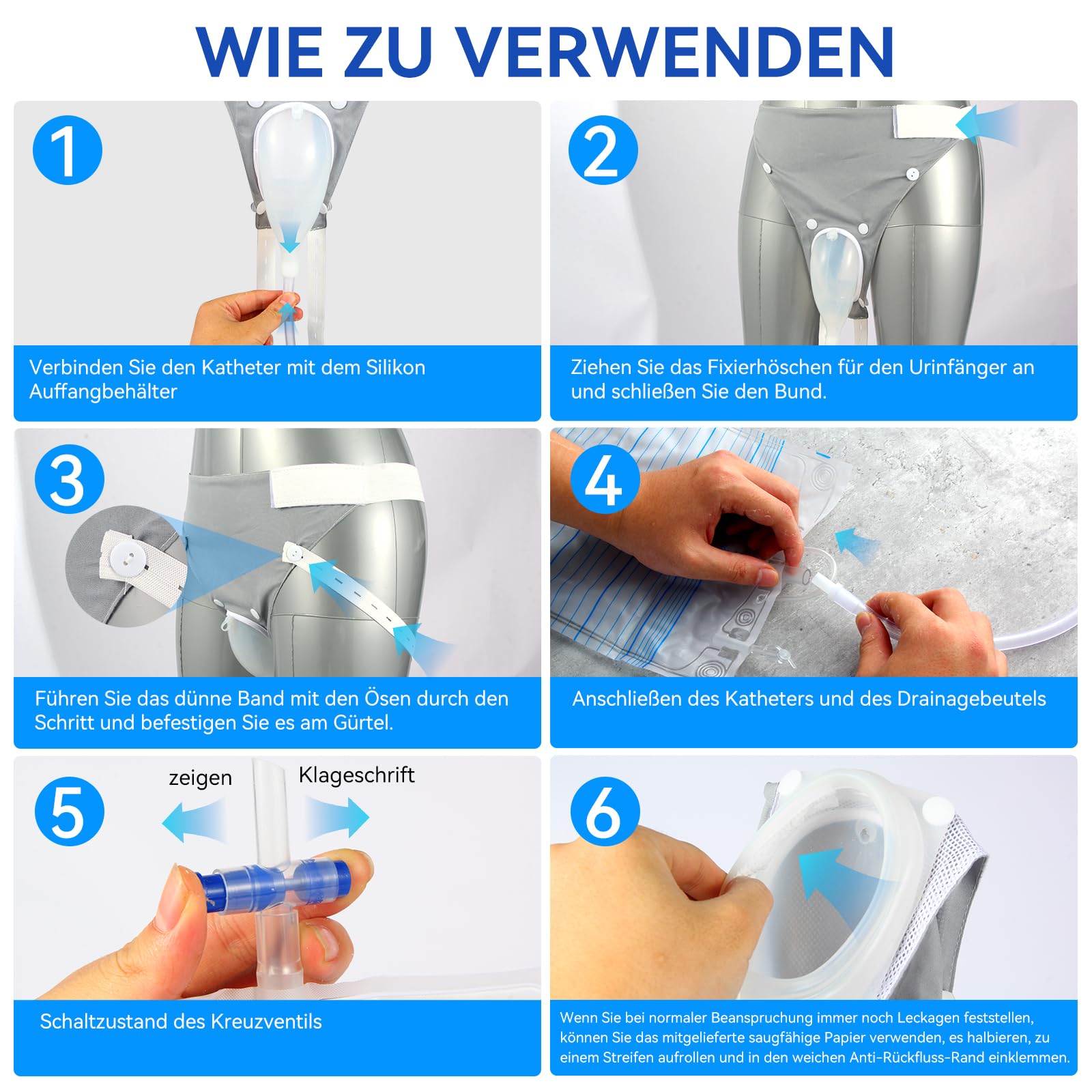 Urinbeutel,Urin Sammlung Tasche,Kondom Katheter,Urinalkondom,Wiederverwendbare tragbare Silikon Urinal mit 2 Urin Katheter Taschen,Urinbeutel 2000ml,1000ml,Inkontinenz Pants,Urinierhilfe