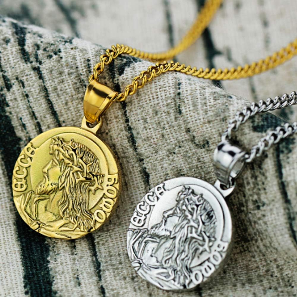 Christian Jesus Christ Face Pendant Necklace Stainless Steel Medallion Necklace