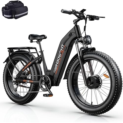 Dual Motor Electric Bike for Adults, 1600W/3000W Peak 52V 20AH Battery E Bike 26" x 4.0" Fat Tire Electric Mountain Bike Step-Thru Electric Bicycle for Women/Men, Up to 38MPH, Dual Hydraulic Brake