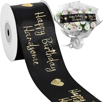 1 Rolls 10 Yards Happy Birthday Ribbon Black Glitter Happy Birthday Handsome Ribbon for Party Gift Wrapping DIY Crafts Home Decor Supply, 2 inch