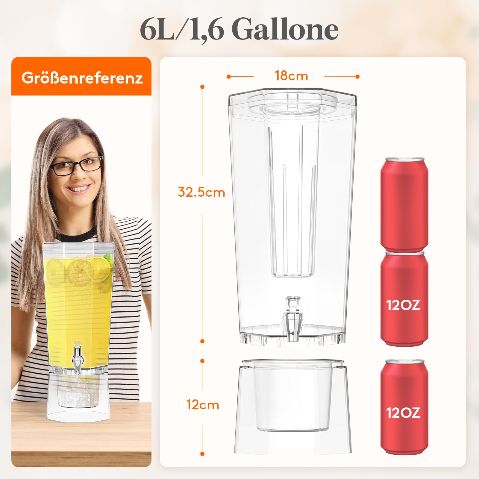 Lifewit 2 x6L Getränkespender mit Zapfhahn Eiszylinder Schilder, Kunststoff | Beverage Dispenser für Cocktails Saft Wasser Tee Getränke, Limonadenspender mit Kühlung für Partys Hochzeit Buffet, 39x16cm